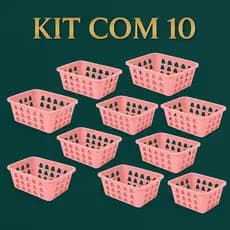 Kit 10 Cestos Organizadores Multiuso Rosa 16x12x6Cm