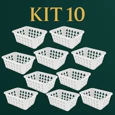 Kit 10 Cestos Organizadores Multiuso Branco 16x12x6Cm