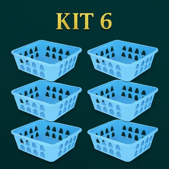 Kit 6 Cestos Organizadores Multiuso Azul 16x12x6Cm