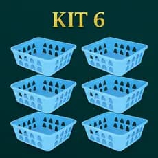 Kit 6 Cestos Organizadores Multiuso Azul 16x12x6Cm