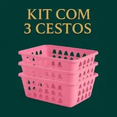 Kit 3 Cestos Organizadores Multiuso Rosa 16x12x6Cm