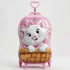 Mala Infantil Gatinha Marie 3D Rosa Rodinhas Resistente Leve Prática Crianças