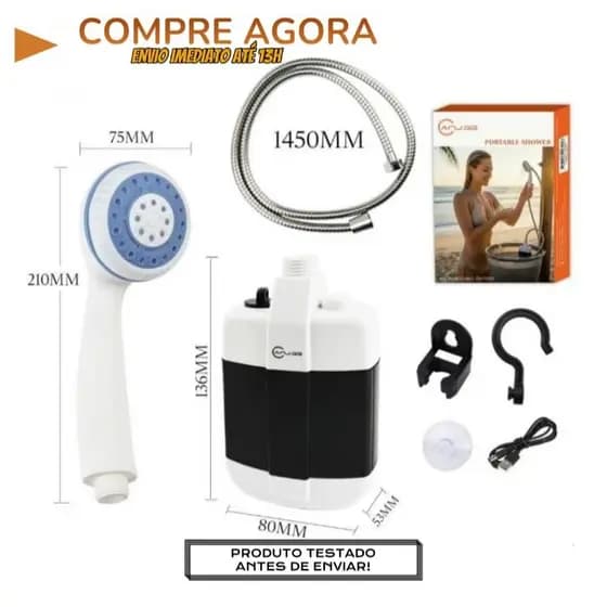CHUVEIRO PORTATIL COM MINI BOMBA 2200mAh USB BANHO ADEQUADO VIAGEM AO AR LIVRE - PROMOÇÃO NATAL