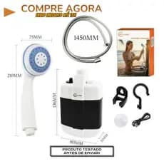 CHUVEIRO PORTATIL COM MINI BOMBA 2200mAh USB BANHO ADEQUADO VIAGEM AO AR LIVRE - PROMOÇÃO NATAL