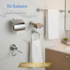 Kit de Banheiro Completo 5 Peças Inox Cromado  Acessórios Modernos Lavabo Decoração Luxo Não Enferruja