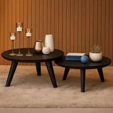 Conjunto Duas Mesas De Centro Redonda Com Pés Plástico PVC Para Sala De Estar Decorativa Modernic