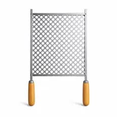 Grelha De Aço 33x37 Tela Moeda Para Churrasco Churrasqueira Com Cabo Madeira Tradicional