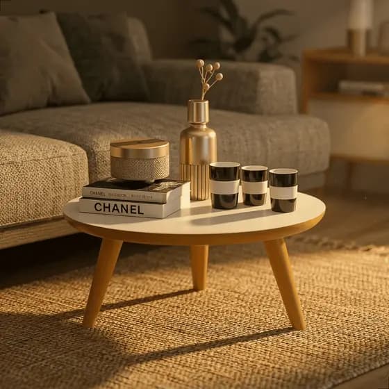 Mesa De Centro Redonda Retro Decoração Sala Com Pés PVC Caramelo