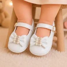 Sapatilha Infantil Bebê Laço Pérolas Várias Cores Delicado Batizado Festa Confortável Fofa Estilosa