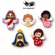 Kit 5 ou 4 Pins Religiosos Católicos Emborrachados Maria Jesus Anjos Sandálias Mochilas Bolsas Delicados