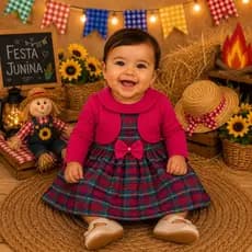 Vestido Romper Junino Festa Junina Bebê Manga Longa/Curta Xadrez Fofo Delicado Confortável