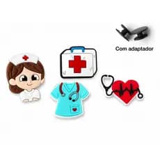 Kit 4 Pins Enfermagem Hospital Emborrachados Maleta Jaleco Coração Sandálias Mochilas Bolsas Fofos