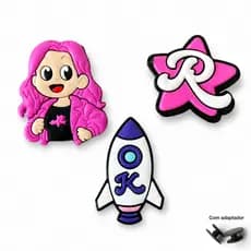 Kit 3 Pins Dos Rosa Blogueira Emborrachado Sandálias Mochilas Bolsas Delicados