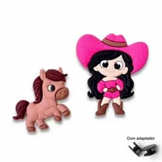 Kit 2 Pins Boiadeira Cavalo Emborrachado Divertido Sandálias Bolsas Delicado