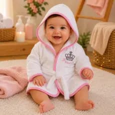 Roupão Banho Infantil Bebê com Capuz Atoalhado Pink Escuro Bordado Princesa Macio