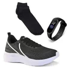 Tênis Masculino Leve Academia + Kit Relógio + Meia Academia Corrida Confortável Promoção