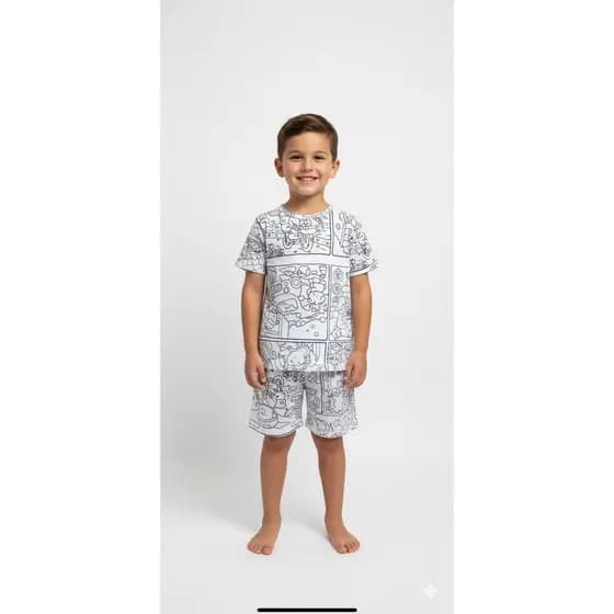 Pijama Infantil Para Colorir Menino Camisa Verão De Pintar