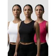 Kit 3 Croppeds Sem Manga Regata Corte a Fio Microfibra Básica Fitness Feminina Academia Treino