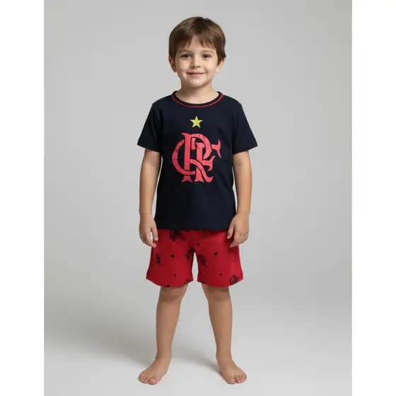 Pijama Infantil Curto Times Em Malha Verão Criança Juvenil
