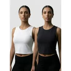 Kit 2 Croppeds Sem Manga Regata Corte a Fio Microfibra Básica Fitness Feminina Academia Treino
