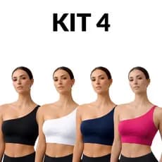 Kit 4 Tops Ombro Único Alça Só Feminino Academia S/ Bojo Microfibra