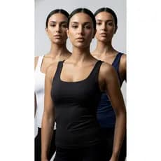 Kit 3 Regatas Feminina Básicas Alça Larga Gola Quadrada Malha Microfibra