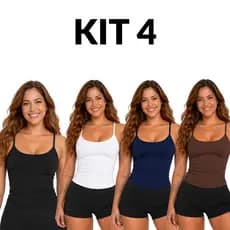 Kit 4 Regatas Alça Fina Feminina Poliamida Forro Duplo Slim