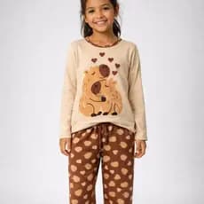 Pijama Infantil Capivaras Inverno Confortável Manga Longa Suede Quentinho Frio Roupa de Dormir