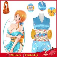 Anime One Piece Nami Wano Cosplay Kimono para Mulheres Yukata Fantasia Conjunto de Peruca de Halloween para Mulheres Adu