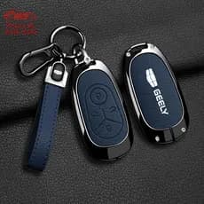 Capa para Chave de Carro Geely EX2 EX2 Pro Geome, Chaveiro EV, Estojo de Couro e Liga de Zinco para Acessórios Geely HEM