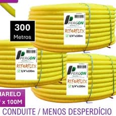 300/200 e 100 metros de Eletroduto Conduite 3/4" Corrugado Reforçado Amarelo PERGON