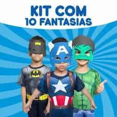 Kit com 10 Fantasias Infantis Masculinas com Máscara Curta para Festa Infantil