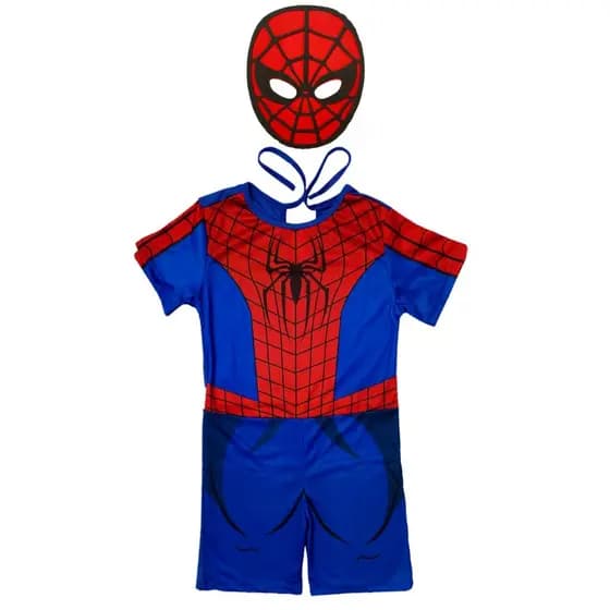 Fantasia Infantil Homem Aranha Temática com Máscara 3D Curta Realista para Brincar e Festas