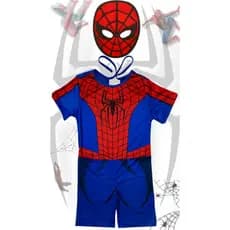 Fantasia Infantil Menino Aranha Spider Com Máscara Personagem Herói Manga Curta Festa Aniversário
