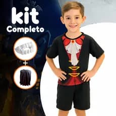 Fantasia Infantil Vampiro Drácula com Capa e Dentadura para Festa Halloween