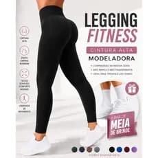 Calça Legging Feminina Fitness Cintura Alta Seamless Modeladora Zero Transparência Academia Treino Yoga Com Meia Brinde