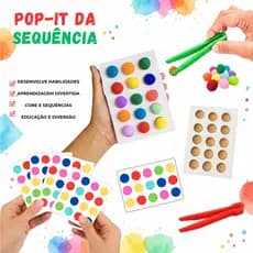 POP IT da Sequência Jogo Coordenação Motora Pinça Pompons Concentração Jogo Educativo Pedagogicos