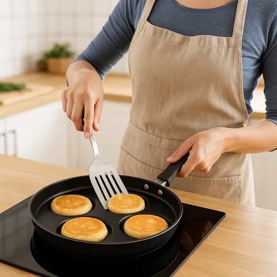Espátula Inox para Fritura + Frigideira Multiuso 4 em 1 Antiaderente Kit Chapa & Praticidade