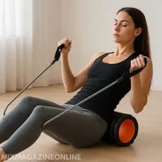Conjunto de Acessórios para Exercícios Elástico Extensor + Mini Rolo de Liberação Miofascial