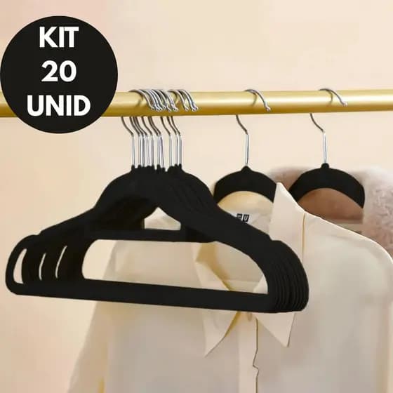 Cabide de Veludo Slim Antiderrapantes Kit com 20 cabides prático seguro confortável e resistente
