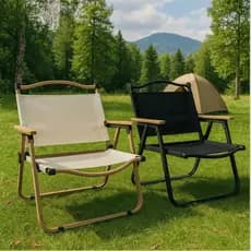 Cadeira Dobrável Reforçada com Braços de Madeira Conforto e Resistência para Camping, Praia e Jardim