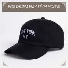 Boné Ny New York Retro Basebol Aba Curva Masculino e Feminino Regulagem Fitão