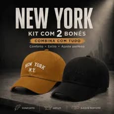 Kit 2 Bonés New York Retro Basebol Aba Curva Unissex Rugulagem Fitão