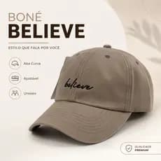 Boné Believe Retro Basebol Aba Curva Masculino Feminino Regulagem Fitão
