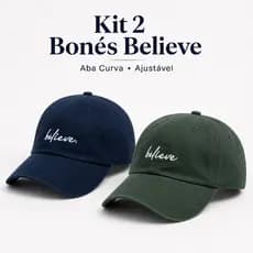 Kit 2 Bonés Believe Retro Basebol Aba Curva Unissex Rugulagem Fitão