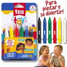 Giz Facial Lavável Tris Toy Com 6 Cores Para Pintura Corporal Para Crianças Festa Eventos
