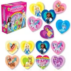 Jogo da Memória Infantil Unicórnio Princesas Formato de Coração- 48 Peças