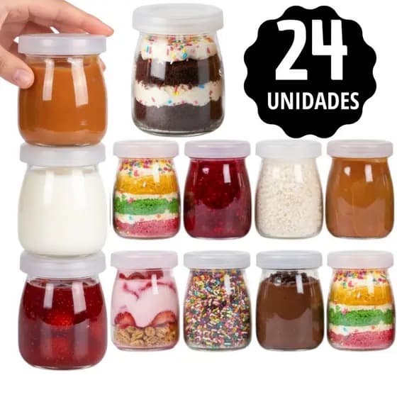 Kit 6/12/24 Pote De Vidro Lembrancinha Festa Aniversário Para Doces Nutella Geleias 100ml Com Tampa