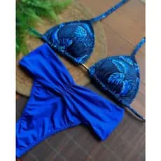 Conjunto Biquini Lançamento Cortininha Top Estampa Ou Liso Calcinha Fio Cós Alto Moda Praia