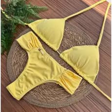 Conjunto Biquini Cortininha Com Bojo Removível Calcinha Cós Alto Modela Seu Corpo Cores Verão Tendencia